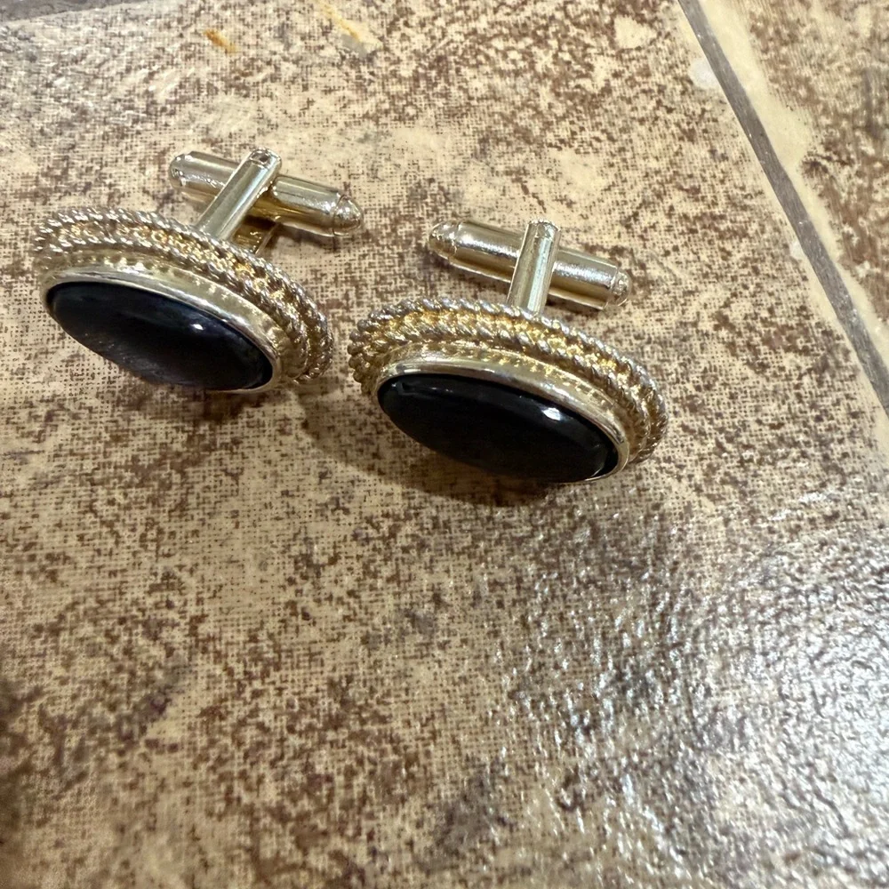 Vintage Shield’s Gold Tone Black Oval Cufflinks